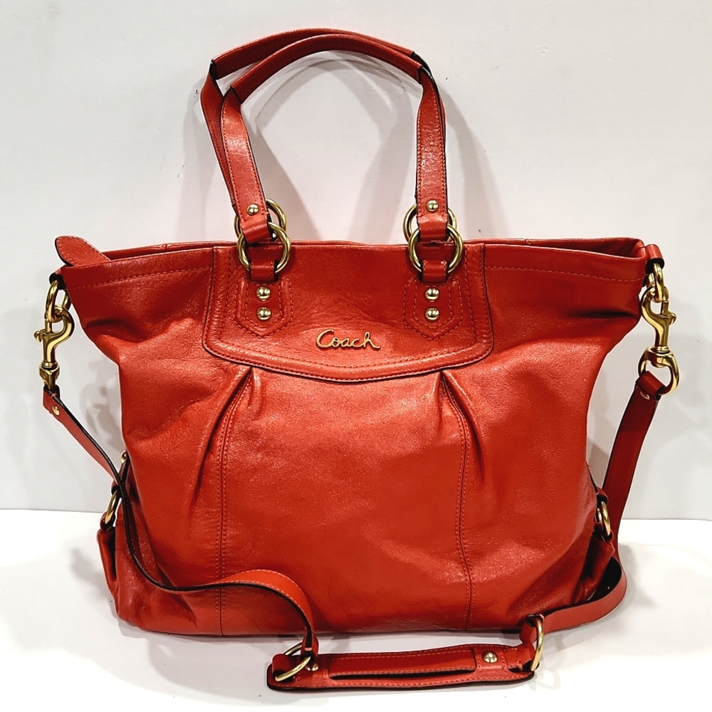 Coach 2 Way Large Leather Shoulder Bag Tote Satchel Orange F21482 Like New!!!